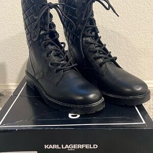 Karl Lagerfeld Quilted Black Lace-Up Boots